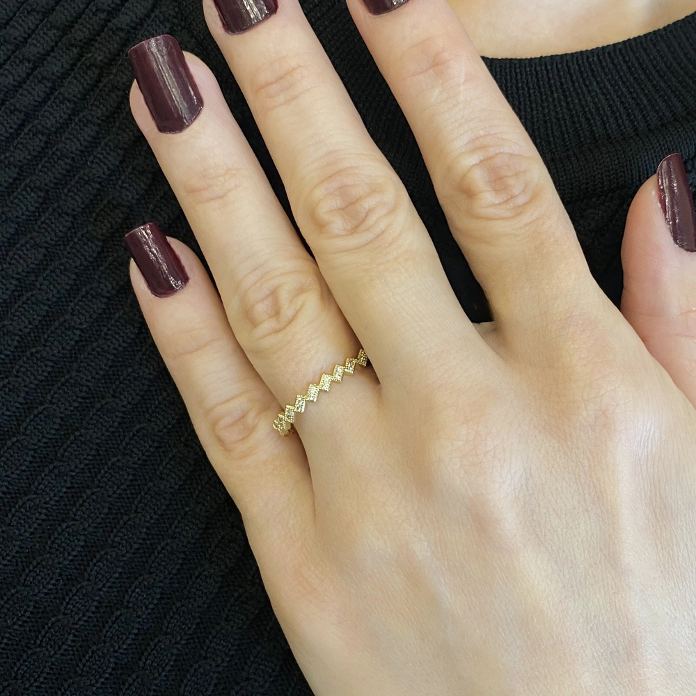 Zigzag Formlu Taşlı Minimal Yüzük