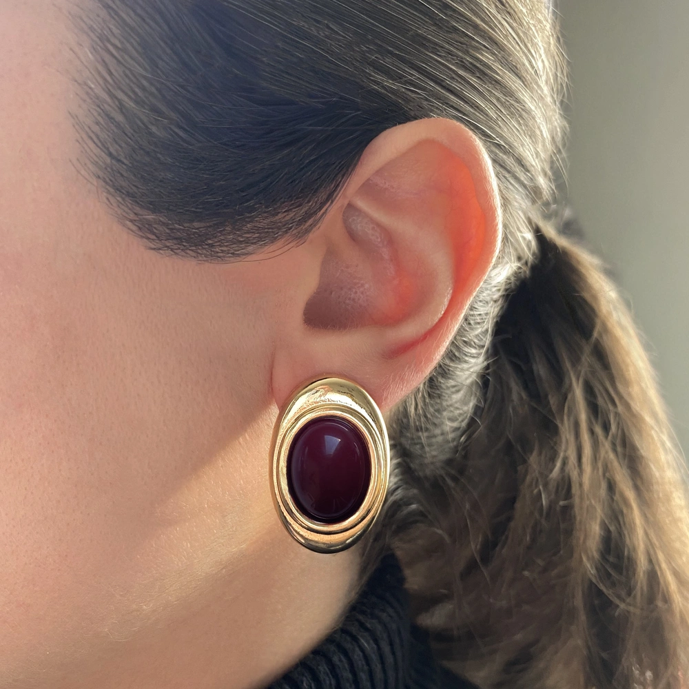 Oval Formlu Retro Küpe