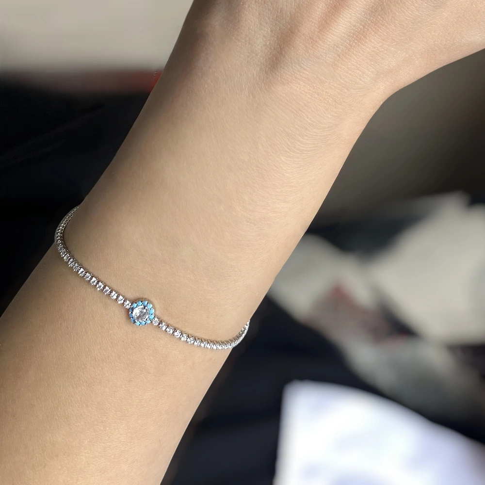 Minimal Mavi Yuvarlak Taşlı Bileklik