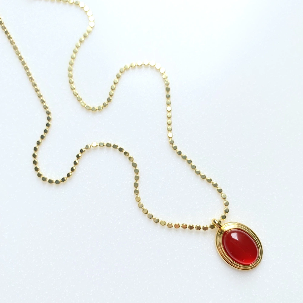 Oval Taşlı Vintage Ezme Zincir Kolye