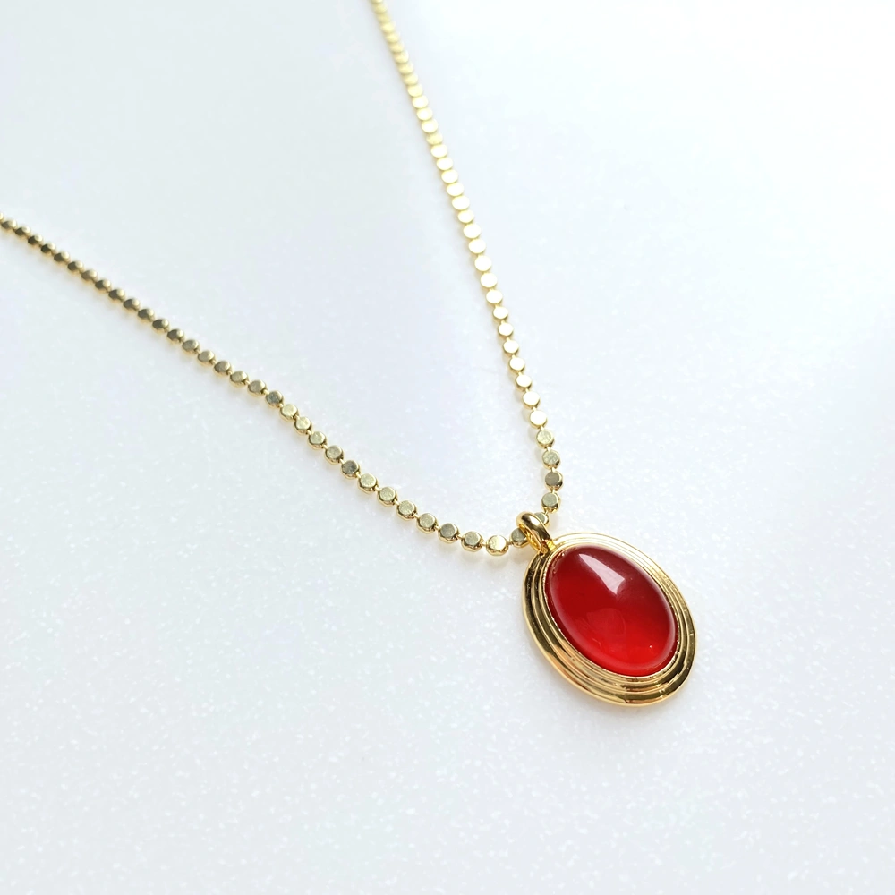 Oval Taşlı Vintage Ezme Zincir Kolye